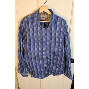 Robert Graham Mens XL Long Sleeve Button Down Shirt Blue Checkered Paisley Print